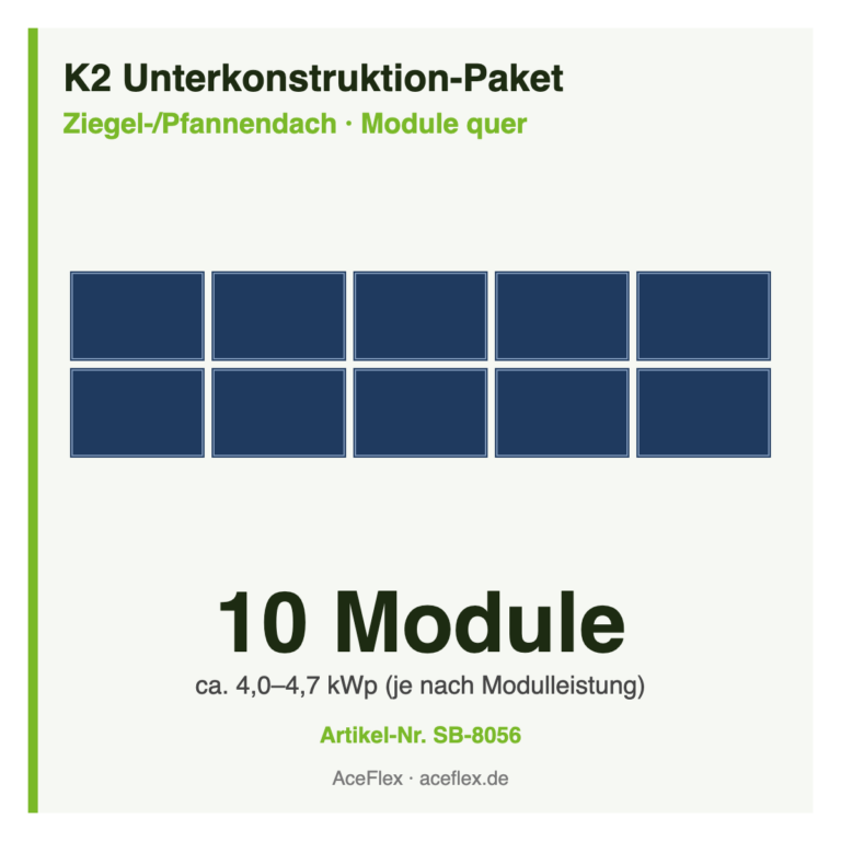 K2 Unterkonstruktion-Paket für Ziegeldach mit 10 Modulen quer – Schema