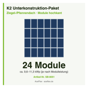 K2 Unterkonstruktion-Paket für Ziegeldach mit 24 Modulen hochkant – Schema