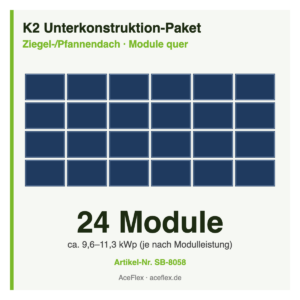 K2 Unterkonstruktion-Paket für Ziegeldach mit 24 Modulen quer – Schema