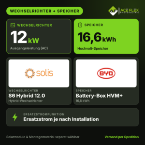 Solis S6 HYBRID 12.0 + BYD 16.6 (HVM+) mit Ersatzstrom
