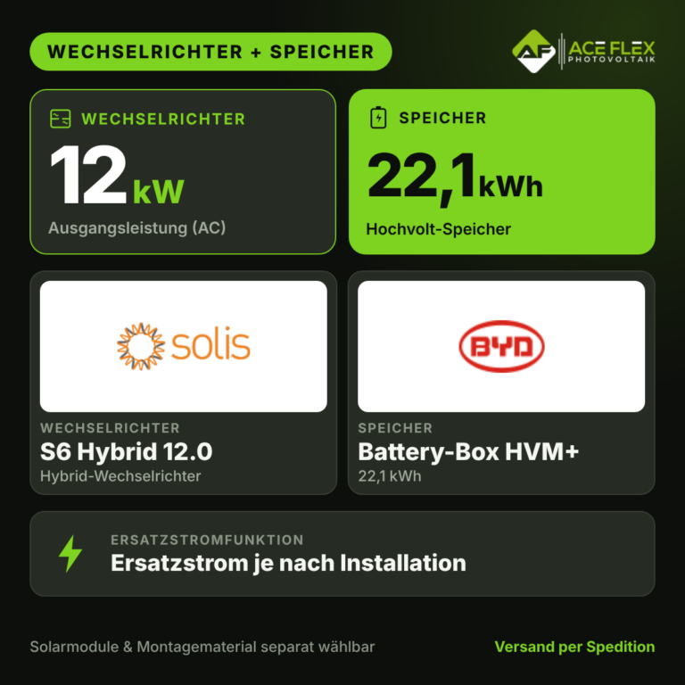 Solis S6 HYBRID 12.0 + BYD 22.1 (HVM+) mit Ersatzstrom